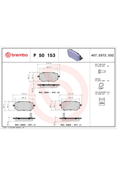 Brembo Комплект спирачни накладки за дискови спирачки Mercedes-Benz 10-класа ...