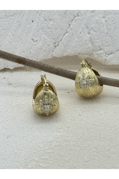 AUBRA Küpe Zirkon Taşlı Balon Halka – 14K Gold Kaplama | 316L Çelik