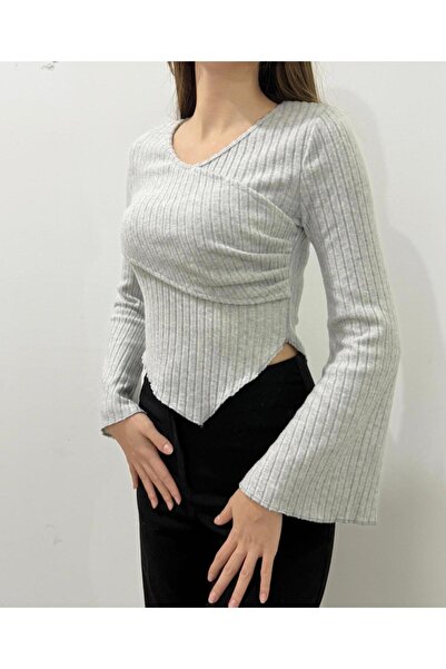 peri tower New Product Women's Crew Neck Ribbed Knitwear Blouse 0041