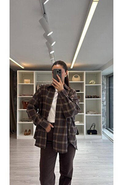 LUUNA STORE OVERSIZE EKOSELİ ODUNCU GÖMLEK - KAHVE