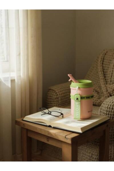 Shotay Strow Coffe Steel Mug 410 ml Pink Color - Sht-St-8136