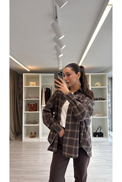 LUUNA STORE OVERSIZE EKOSELİ ODUNCU GÖMLEK - KAHVE