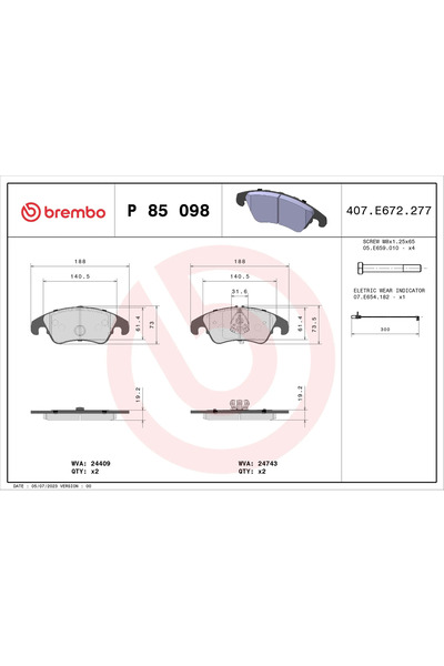 Brembo Set Placute Frana Frana Disc Audi A4 Allroad B8/A4 B8/A5