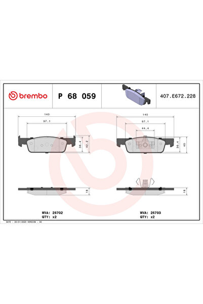 Brembo Set Placute Frana Frana Disc Dacia Logan 2/Logan Mcv 2/Sandero 2 Renau...