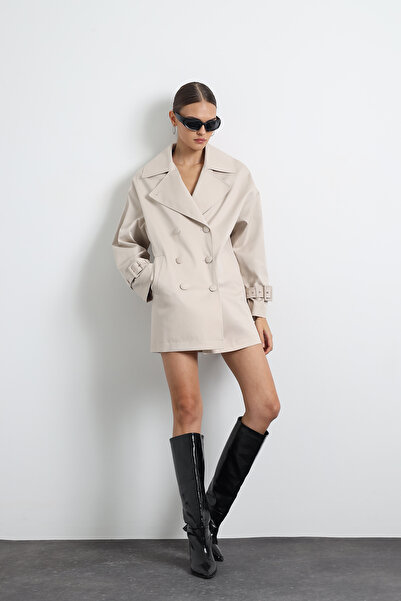 Mozto Serave Mini Beige Trench Coat