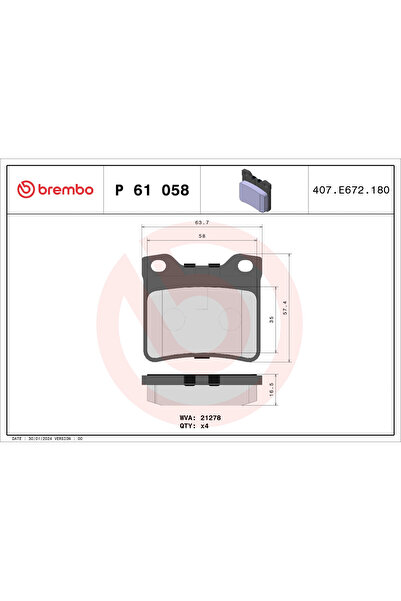 Brembo Комплект спирачни накладки за дискови спирачки Peugeot 406/607