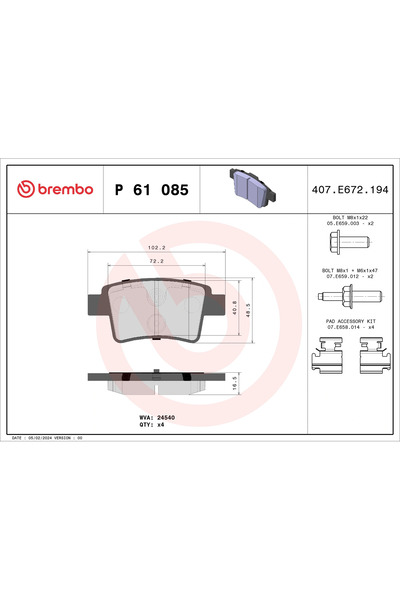 Brembo Set Placute Frana Frana Disc Citroen C4 1 Limuzina/C4 Grand Picasso