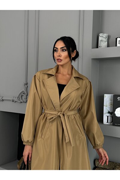 MevaMoss Women's Belted Balloon Sleeve Trench