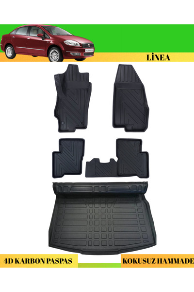 ACK Dizayn FİAT LİNEA 2007+ ARACA ÖZEL ÜRETİM 4D HAVUZLU KARBON PASPAS TAKIMI...