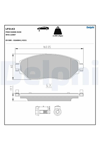 DELPHİ Комплект накладки за дискови спирачки Fiat Talento Bus/Talento Body/Ta...