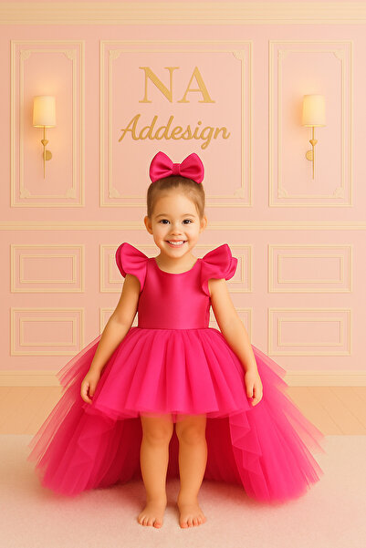 NA ADDESIGN Fuşya & Lila Kuyruklu Premium Saten Tül Elbise – Özel Tasarım Pre...