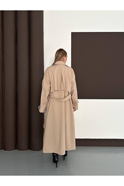Ekim Store Uzun Pelerinli Kuşaklı Oversize Trençkot