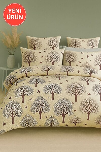 Sheri Home Lastikli Çarşaflı Çift Kişilik Nevresim Takımı BejKare727366388821