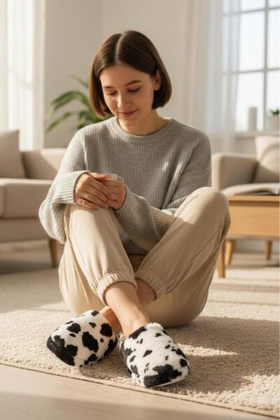 MARKABONİ Women's Furry Fluffy House Slippers Soundless Soft Comfortable Rubber Sole Wool Inside Winter Slippers