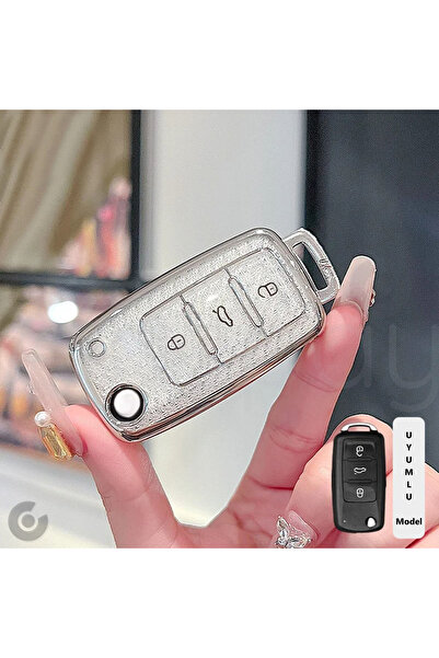 Alazpay Husă pentru chei Volkswagen Golf Passat Jetta Polo Caddy Beetle Tiguan Transporter Diamond TPU (alb)