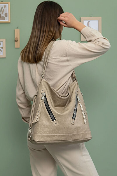 çantamgelsin Γυναικεία τσάντα πλάτης και ώμου από μαλακό δέρμα πολλαπλών τμημάτων μεγάλου μεγέθους (41x33 εκ.)