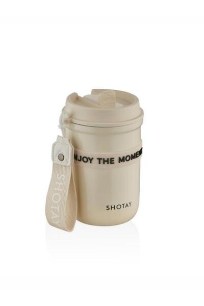 Shotay Strow Coffe Steel Mug 410 ml Cream Color - Sht-St-8136
