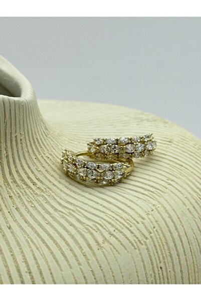 AUBRA Küpe Zirkon Taşlı Aurora Halka – 14K Gold Kaplama | 316L Çelik