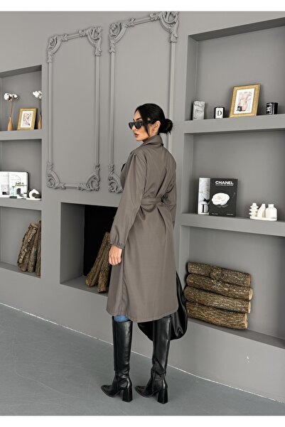 MevaMoss Kadın Belden Bağlamalı Balon Kol Trenç