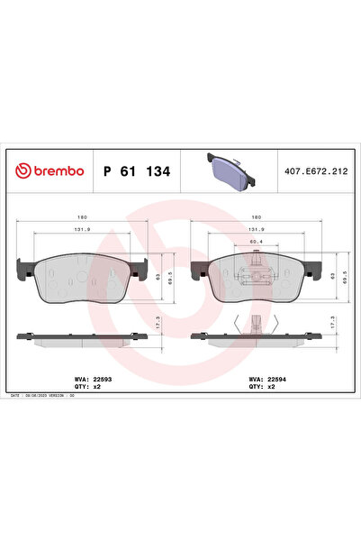 Brembo Комплект накладки за дискови спирачки Citroen Jumpy 3 Bus/Jumpy 3 Body...