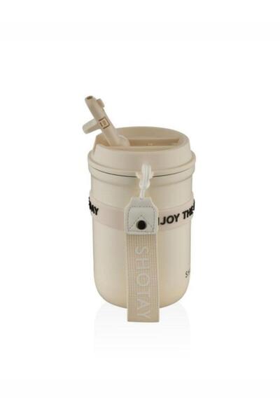Shotay Strow Coffe Steel Mug 410 ml Cream Color - Sht-St-8136