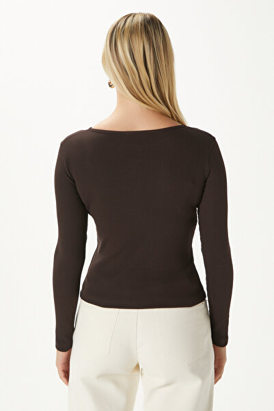 Ritnice Young Cool Buttoned Long Sleeve Brown Blouse