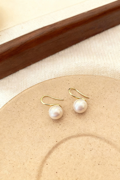 Shylyn 925 Ayar Gümüş Sade Altın Kaplama İnci Küpe