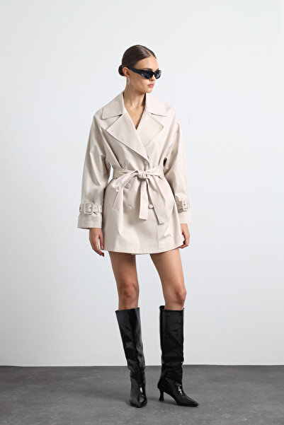 Mozto Serave Mini Beige Trench Coat