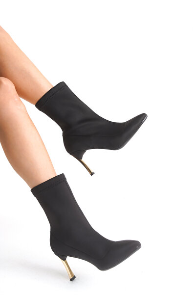 kapretta Kadın Sivri Burun Altın Detay Topuklu Streç Bot