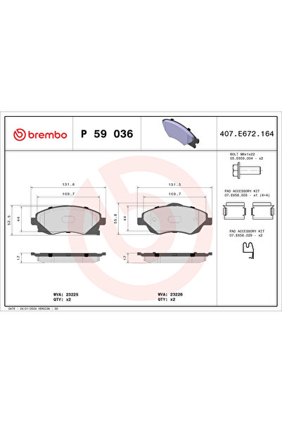 Brembo Set Placute Frana Frana Disc Chevrolet Corsa/Montana Pick-Up Holden Ba...