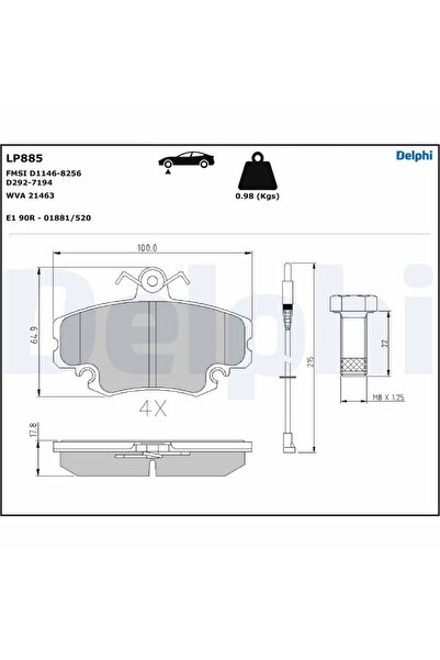 DELPHİ Комплект спирачни накладки за дискови спирачки Renault 11/18/9