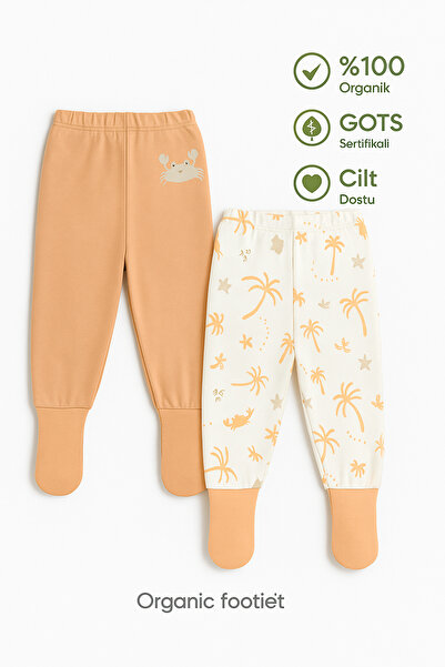 Melekpare Baby&Child Organic Booties Pants Self-Socking Bottom Pajamas Seasonal Cotton Set of 2