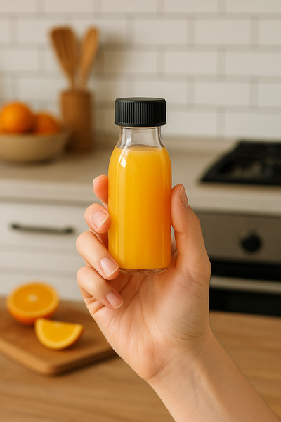 Rotanev 6 Adet 100 ml Kilitli Siyah Kapaklı Şeffaf Detox Shot Şişesi 100 Cc Ginger Şat Beyaz Cam Şişe