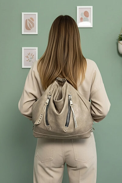 çantamgelsin Γυναικεία τσάντα πλάτης και ώμου από μαλακό δέρμα πολλαπλών τμημάτων μεγάλου μεγέθους (41x33 εκ.)