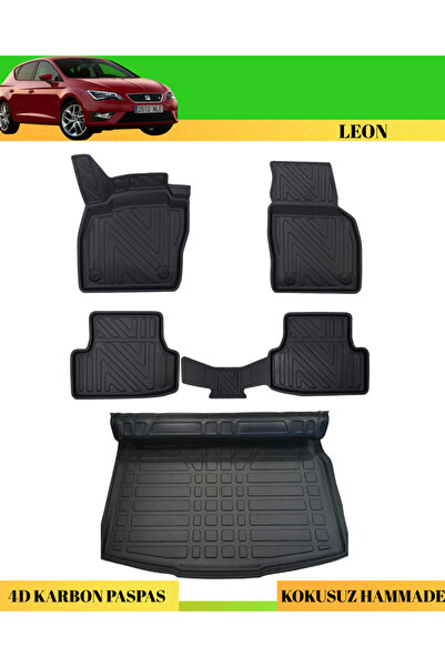 ACK Dizayn SEAT LEON 2013+ ARACA ÖZEL ÜRETİM 4D HAVUZLU KARBON PASPAS TAKIMI ...