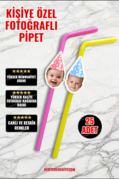 heryerehediye Çocuk Doğum günü - Baby shower - Renkli Fotoğraflı Parti Pipet ...