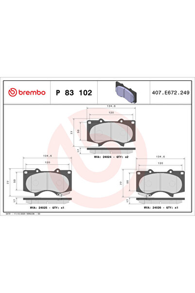 Brembo Комплект спирачни накладки за дискови спирачки Lexus Gx/Lx Mitsubishi ...