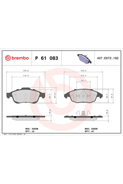 Brembo Set Placute Frana Frana Disc Citroen Berlingo Multispace/C4 2/C4 Grand...