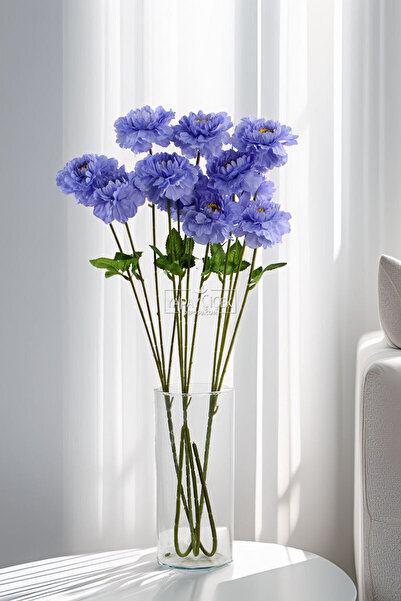 Yapay Çiçek Deposu Yapay Çiçek 4 Çiçekli İzlanda Gülü 80 cm Mavi YCD-310