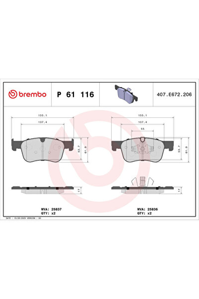 Brembo Комплект накладки за дискови спирачки Citroen Berlingo/C4 Grand Picass...