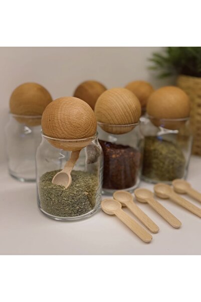 magical dreams Altılı 300 ml top kapaklı kavanoz seti, baharatlık kavanozu (6adet kaşık hediye)