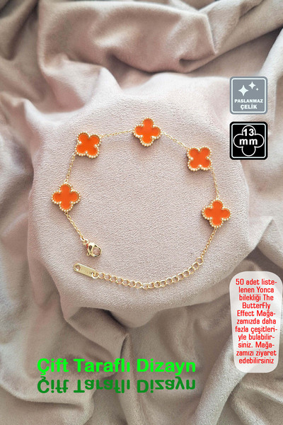 Miss TBee 🍀4 Yapraklı Yonca Çelik Bileklik 🎨 Turuncu Altın