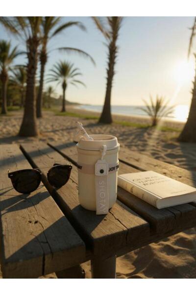 Shotay Strow Coffe Steel Mug 410 ml Cream Color - Sht-St-8136