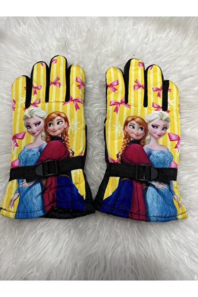 Blotch Karlar Ülkesi Elsa Su Geçirmez Sarı Renk Astarlı Çocuk Kayak Ve Kar Eldiveni 6-10 Yaş Arası
