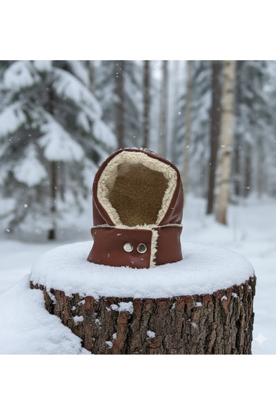 Lokums Kışlık Köpek Şapkası - Önden Çıtçıtlı Peluşlu Suni Deri - Küçük/Orta/B...