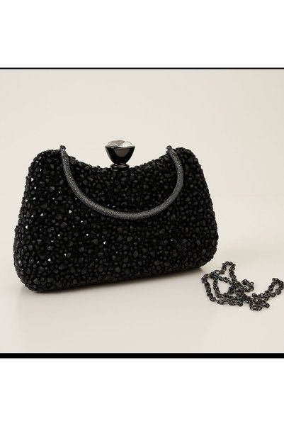 Millacom Black stone studded evening bag