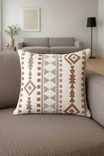 Sfmstore Geometric Punch Embroidery Pattern Cushion Cover Chenille Fabric 45X45 cm Ethnic Throw Pillow Case
