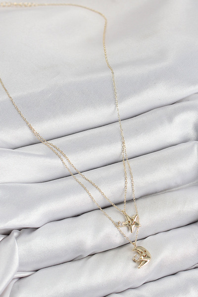 Skygo Brass Zircon Stone Star and Moon Model Gold Color Women's Necklace - Tj-Bko10422
