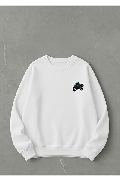 LORVEX سويت شيرت أبيض كبير الحجم للجنسين بياقة دائرية وطباعة MINIMALIST BLACK...