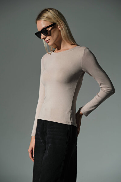 Domoda Πλεκτή μπλούζα με μακρύ μανίκι με λαιμόκοψη Premium Soft Touch @Sayat